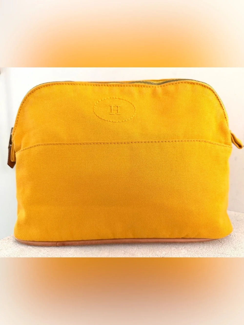 HERMÈS Bolide MM Yellow Canvas Cosmetic Travel Pouch Makeup Case France